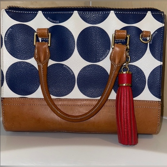 Brahmin Handbags - ✨ Like New Brahmin Luxury Leather Satchel Navy & White
